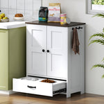 Dog Feeding Station, Dog Food Storage Cabinet With Hidden Dog Bowls, Adjustable Panel, Hooks, For Medium Sized Dogs, White
