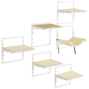 PawHut 6-pc Modern Cat Wall Shelves For Indoor Cats, Height Adjustable Jumping Platforms