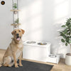 Elevated Dog Bowls With Slow Feeder Mat, Storage Cabinet, 3 Stainless Steel Bowls For Large & Extra Large Dogs, White