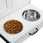 Dog Feeding Station, Dog Food Storage Cabinet With Hidden Dog Bowls, Adjustable Panel, Hooks, For Medium Sized Dogs, White