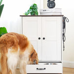 Dog Feeding Station, Dog Food Storage Cabinet With Hidden Dog Bowls, Adjustable Panel, Hooks, For Medium Sized Dogs, White