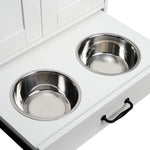 Dog Feeding Station, Dog Food Storage Cabinet With Hidden Dog Bowls, Adjustable Panel, Hooks, For Medium Sized Dogs, White