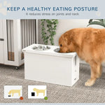 Elevated Dog Bowls With Slow Feeder Mat, Storage Cabinet, 3 Stainless Steel Bowls For Large & Extra Large Dogs, White